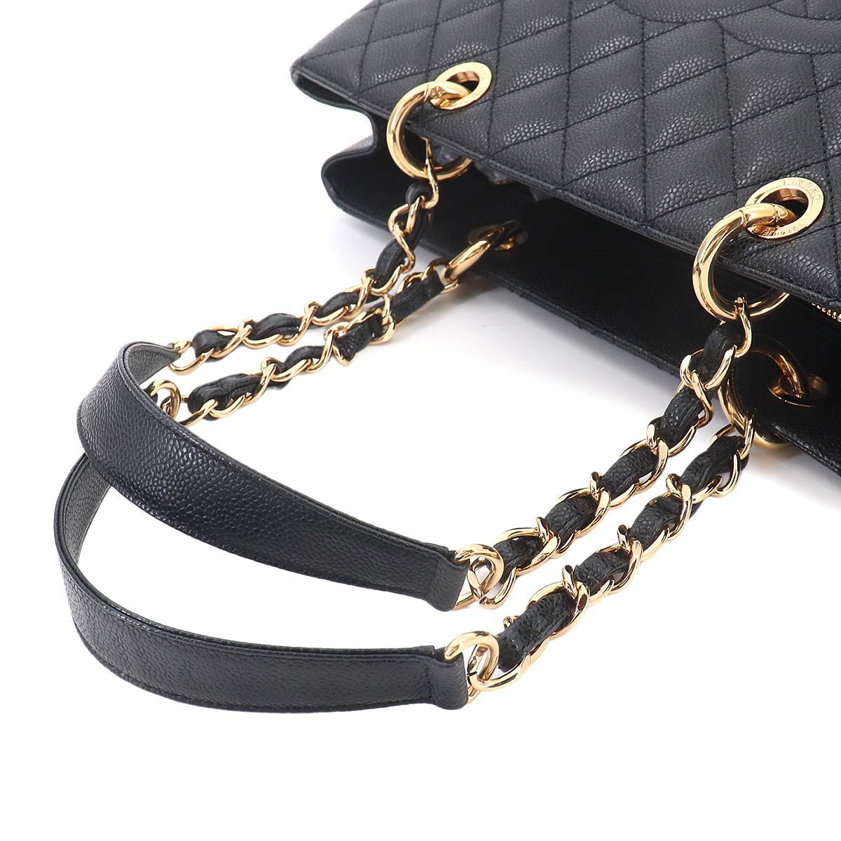 Matelasse Grand Shopping Tote Bag Leather Black GST A50995