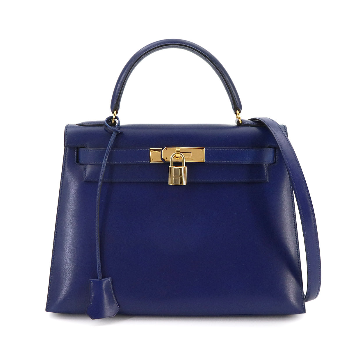 Kelly 28 Box carf Blue 2way Hand Shoulder Bag Vintage Purse