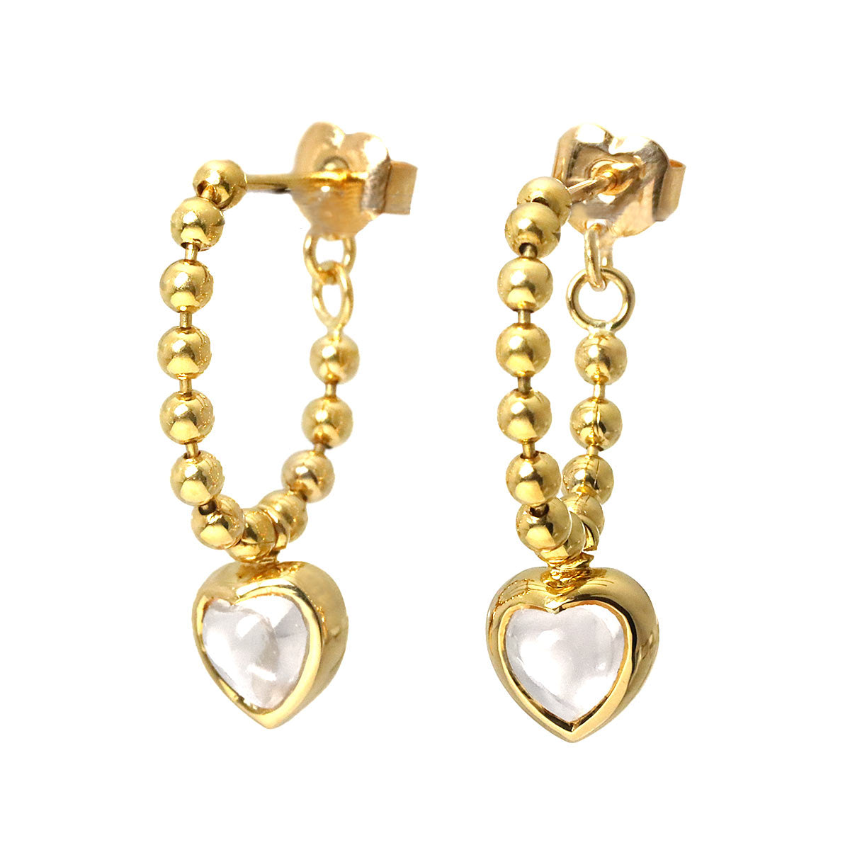 Heart Quartz Earrings Pierced 18K Yellow Gold 750