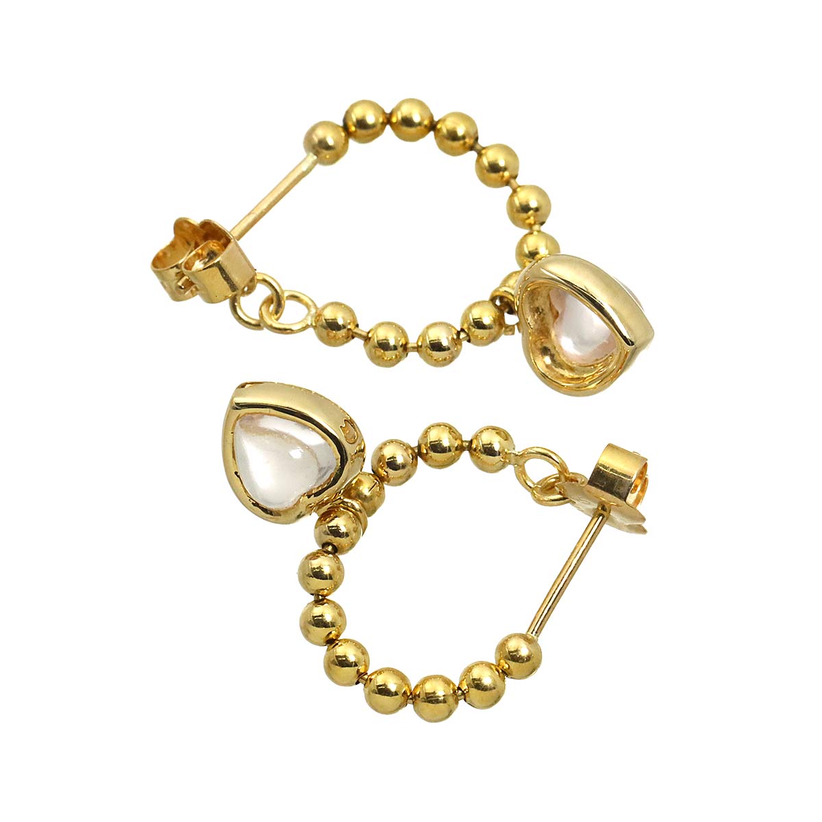 Heart Quartz Earrings Pierced 18K Yellow Gold 750