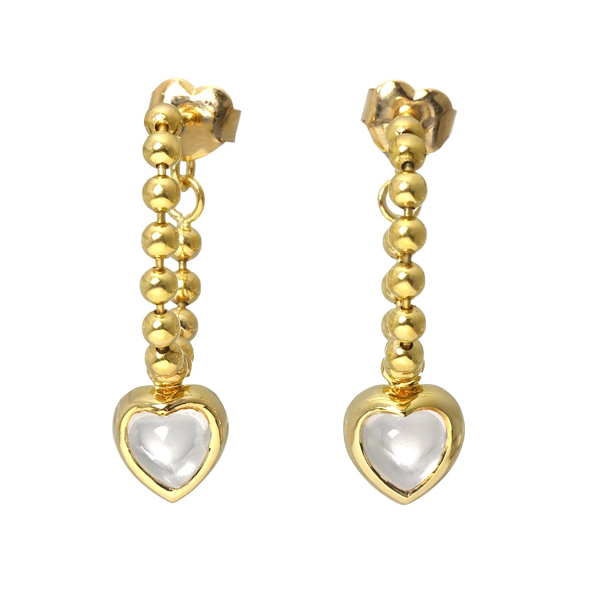 Heart Quartz Earrings Pierced 18K Yellow Gold 750