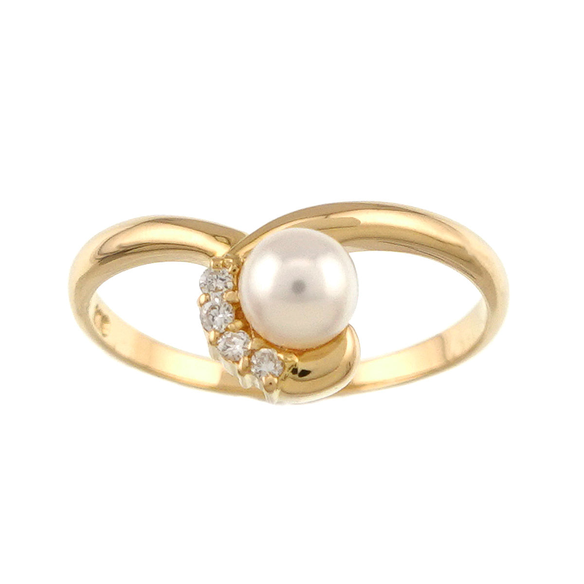 Akoya pearl Diamond Ring 18K YG size5.5-5.75(US)