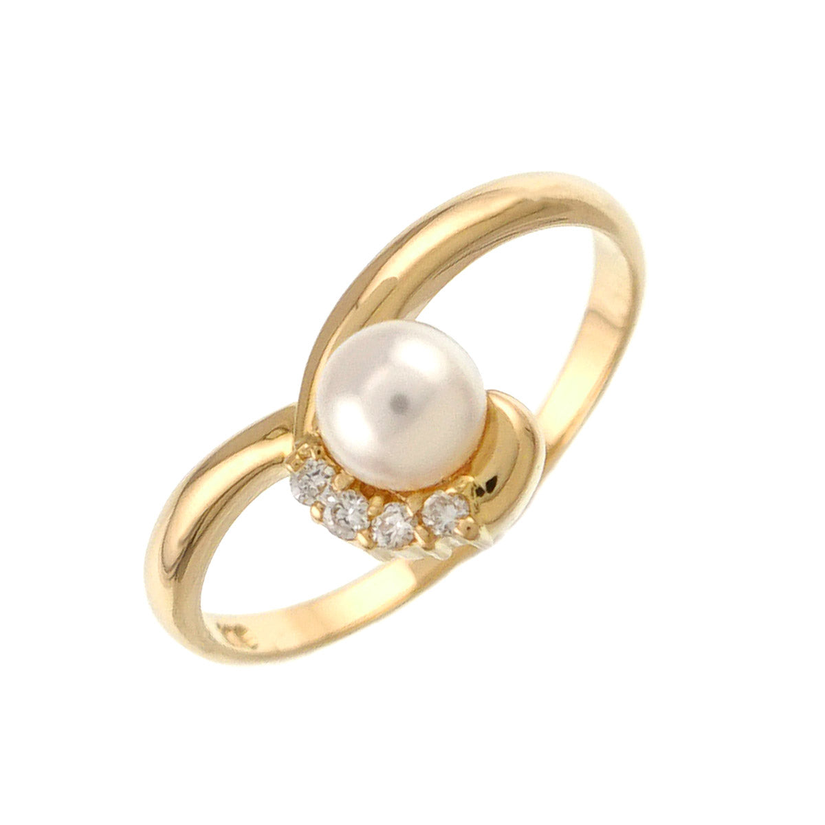 Akoya pearl Diamond Ring 18K YG size5.5-5.75(US)