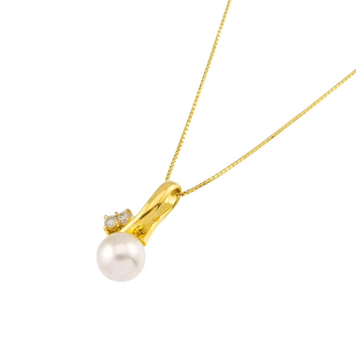Akoya Pearl Diamond Necklace 18K Yellow Gold 750