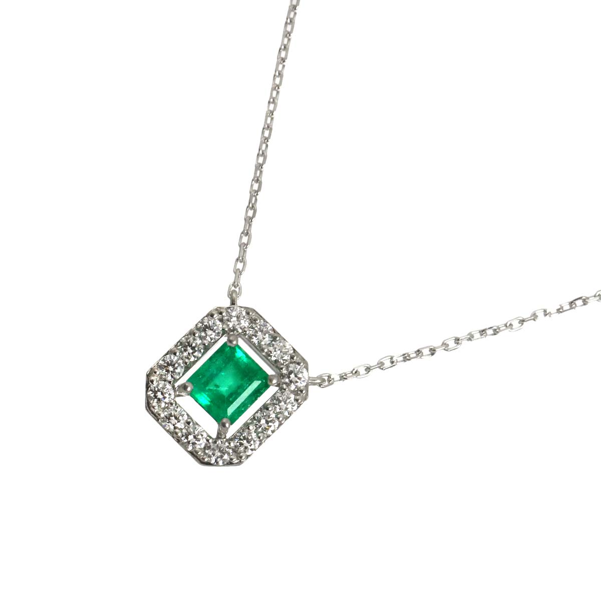 Emerald Diamond 0.28ct Necklace Platinum