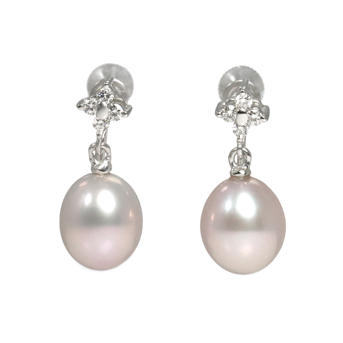 Freshwater pearl 7.5mm Diamond Earrings 18K WG 750