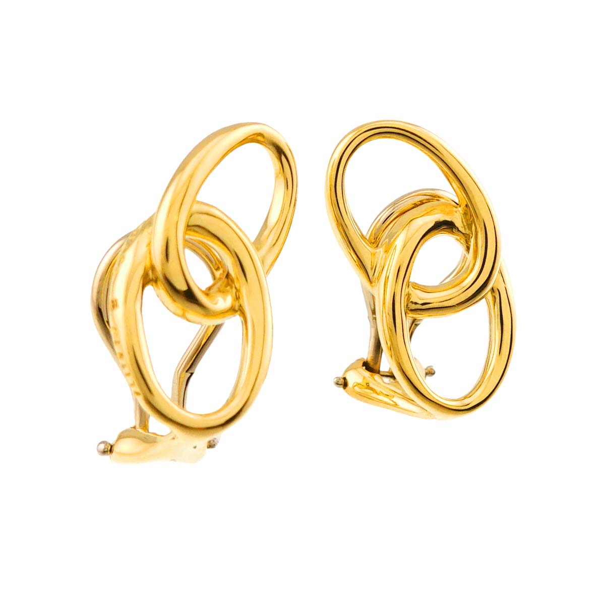 Double loop Earrings Clip on 18K Yellow Gold 750