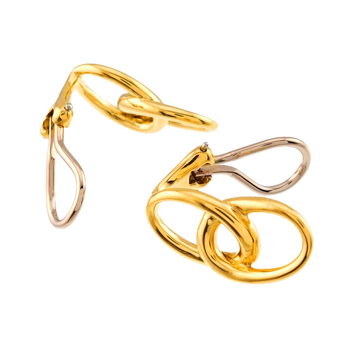 Double loop Earrings Clip on 18K Yellow Gold 750