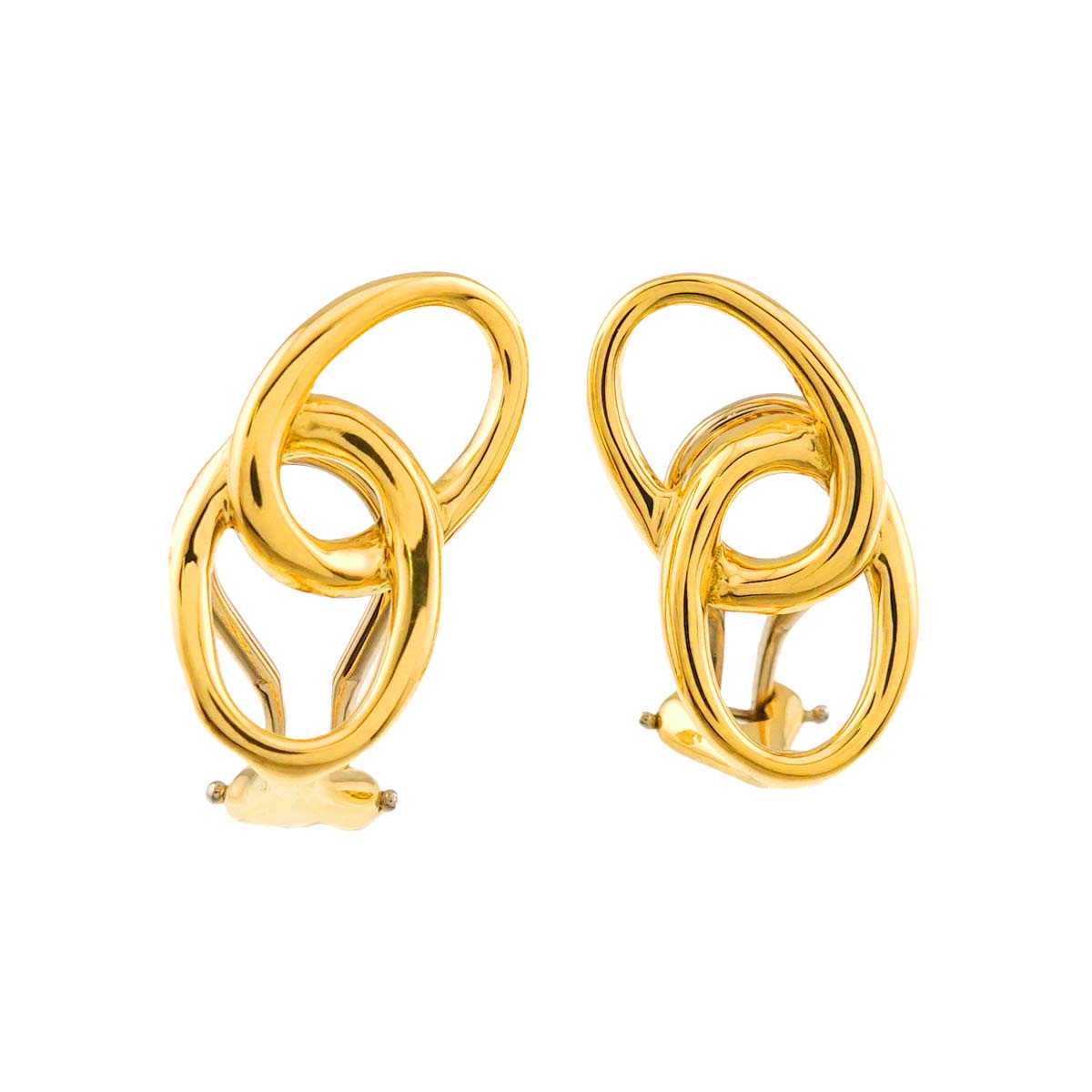 Double loop Earrings Clip on 18K Yellow Gold 750