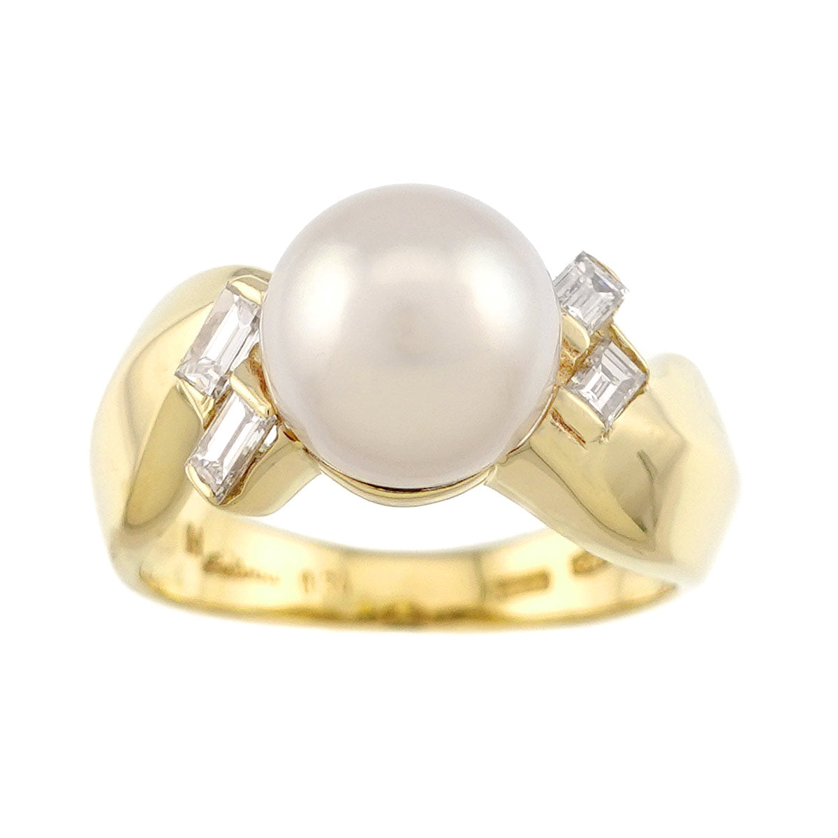 Akoya Pearl 8.6mm Diamond 0.34ct Ring 18K YG size6(US)