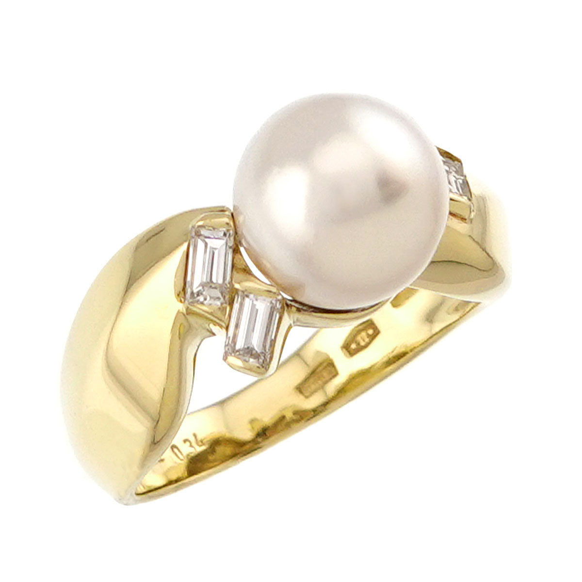 Akoya Pearl 8.6mm Diamond 0.34ct Ring 18K YG size6(US)