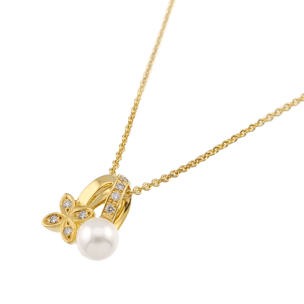 Akoya Pearl 5.5mm Diamond Necklace 18K Yellow Gold 750