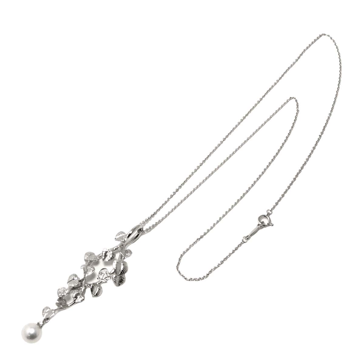 Akoya Pearl 7.4mm Diamond Necklace 18K White Gold 750