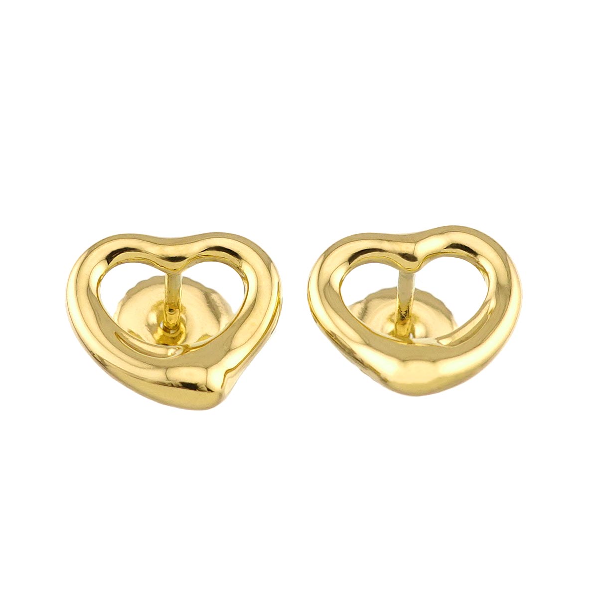 Open Heart Earrings Pierced 18K Yellow Gold 750
