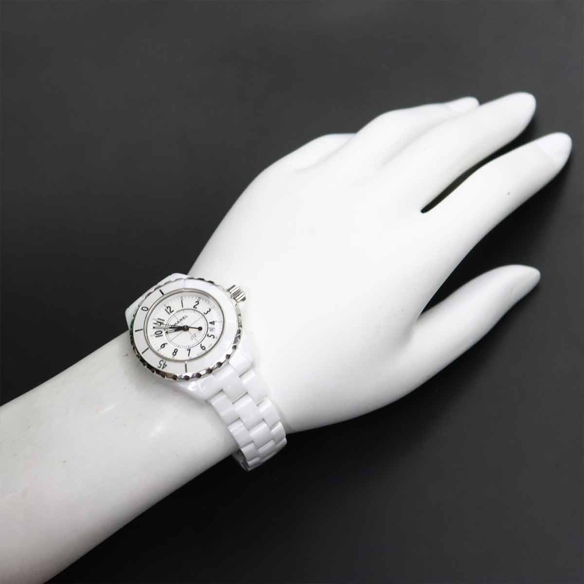 J12 33mm H0968 Date Ceramic Quartz White Dial Ladies Watch