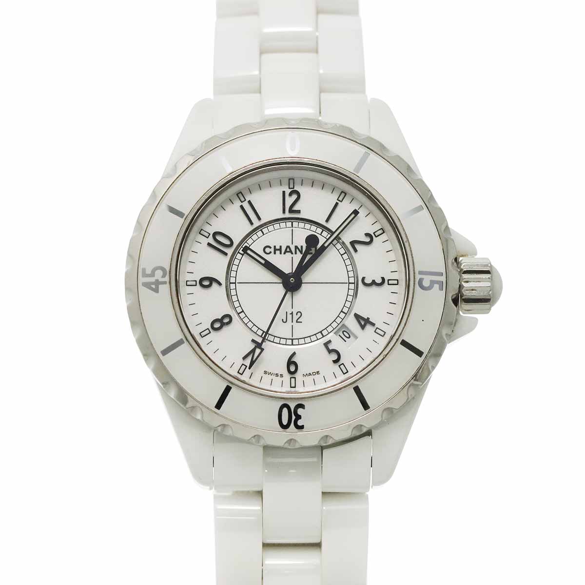 J12 33mm H0968 Date Ceramic Quartz White Dial Ladies Watch