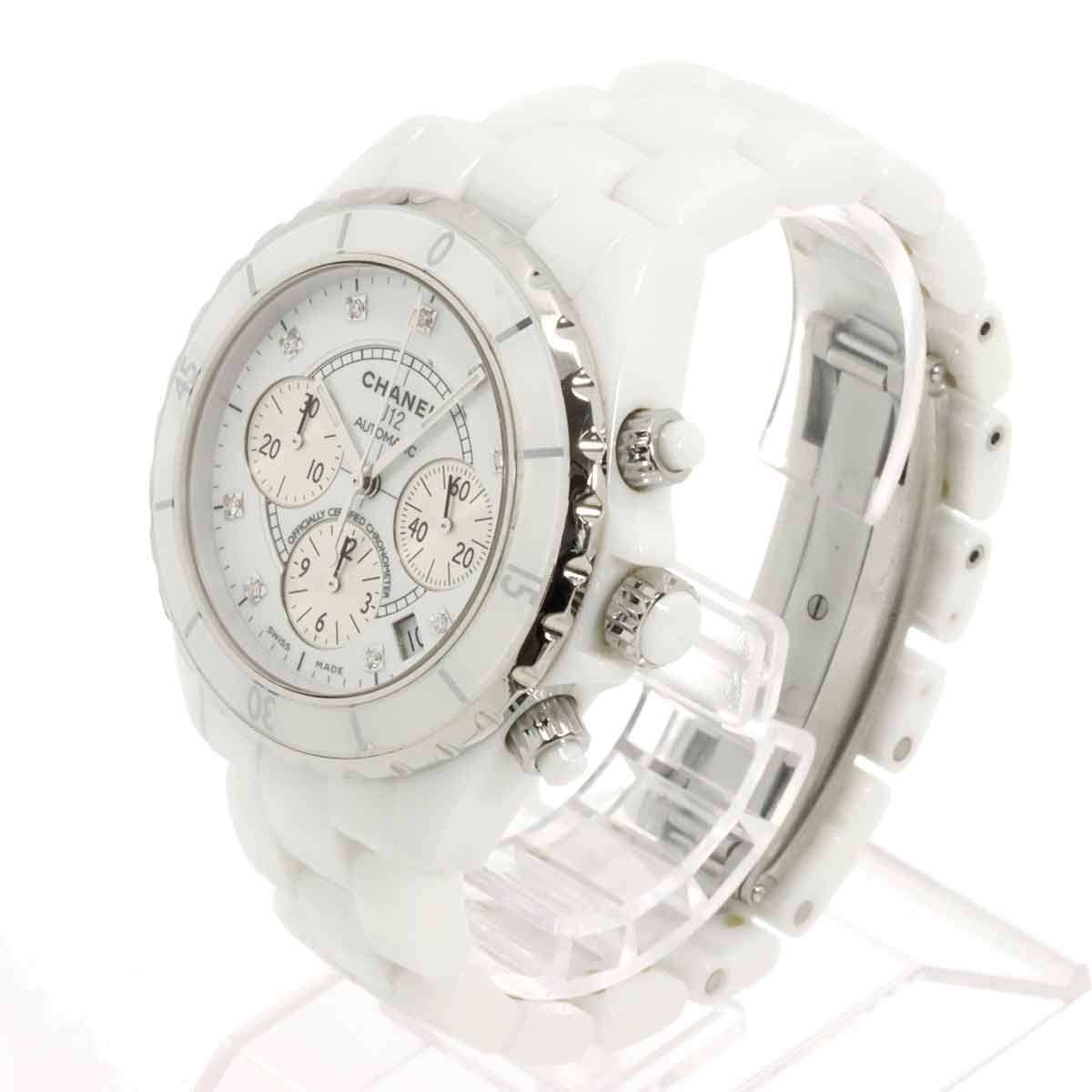 J12 Chronograph H2009 9P Diamond Date White Dial Mens Watch