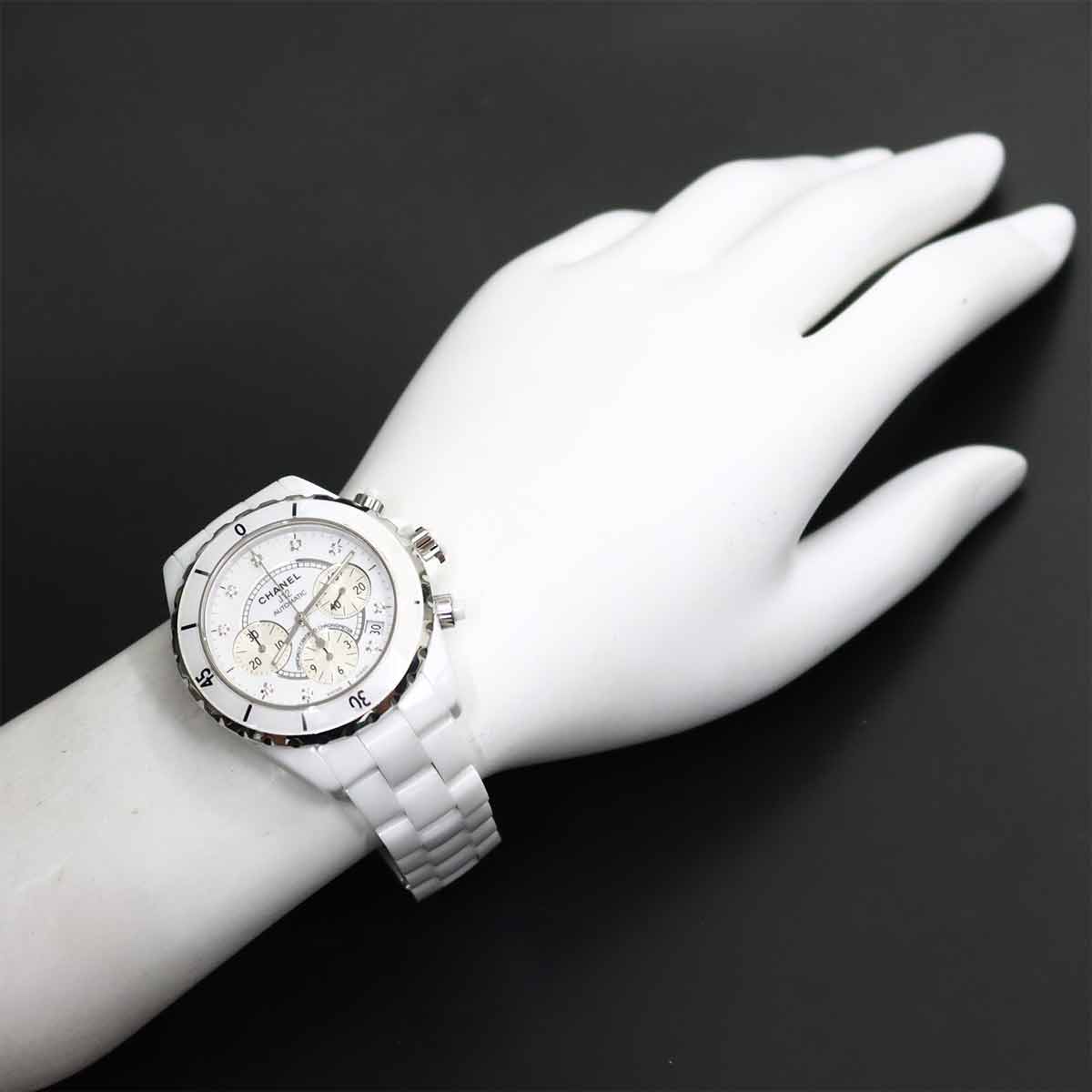 J12 Chronograph H2009 9P Diamond Date White Dial Mens Watch