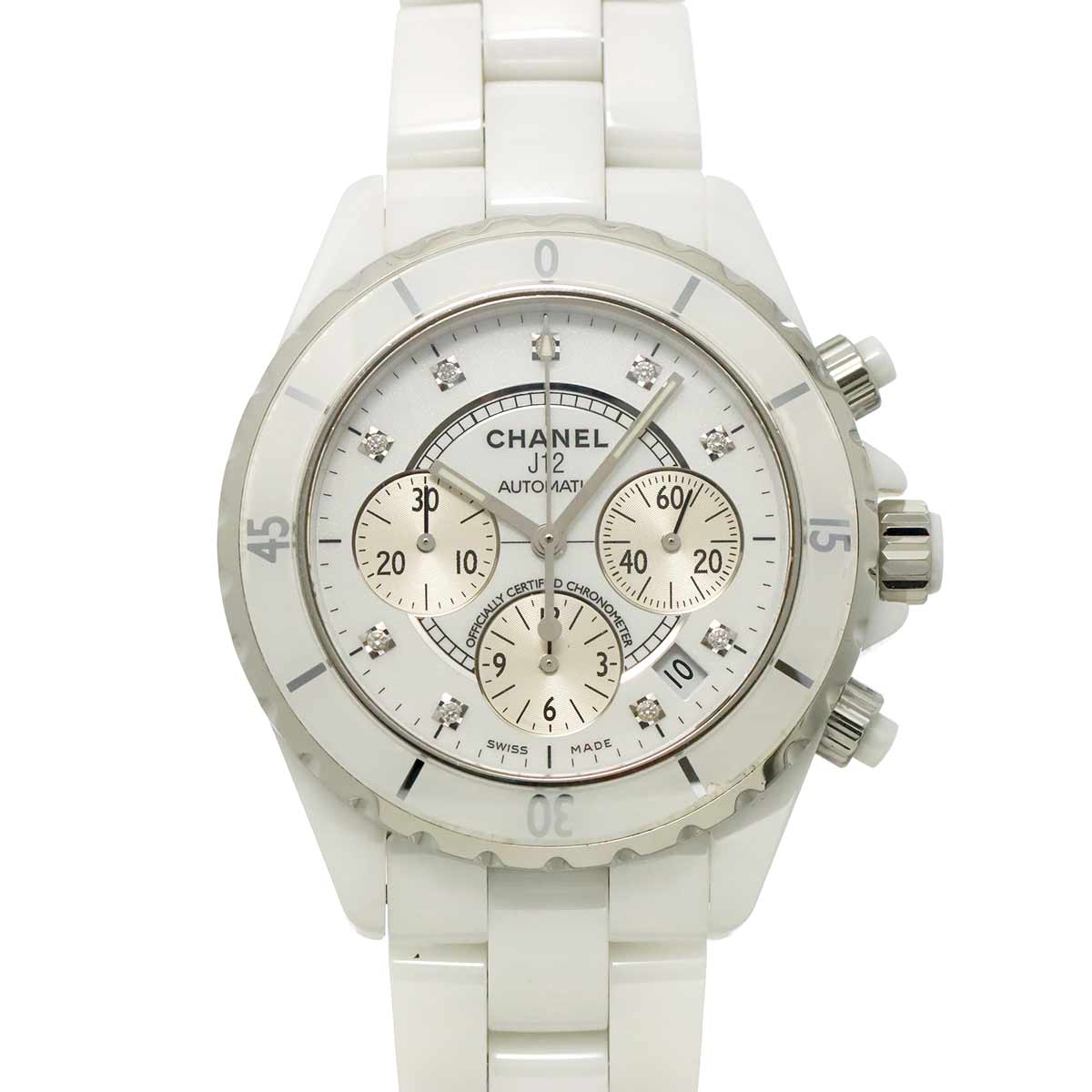 J12 Chronograph H2009 9P Diamond Date White Dial Mens Watch