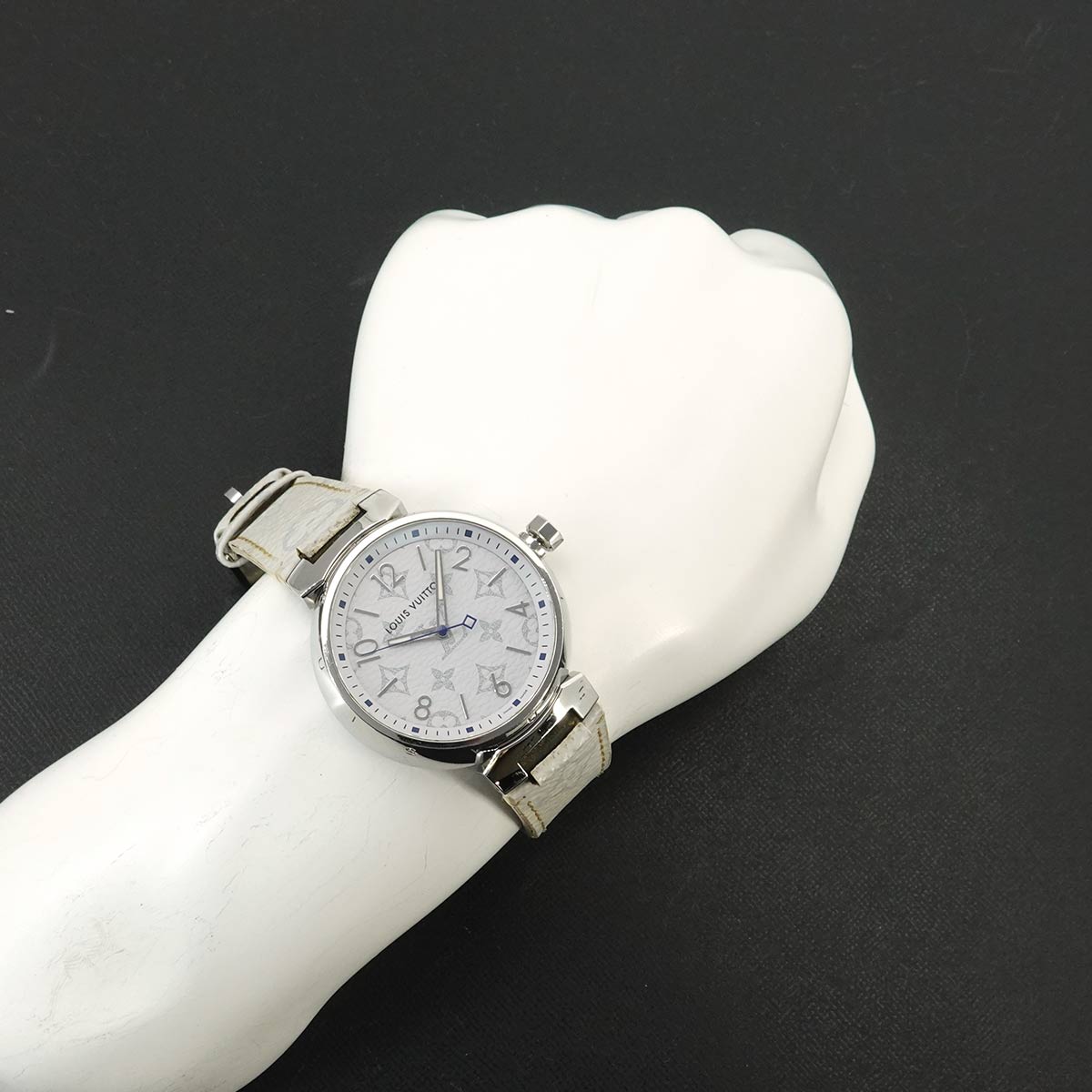 Tambour GM QA114 Quartz Monogram White Dial Mens