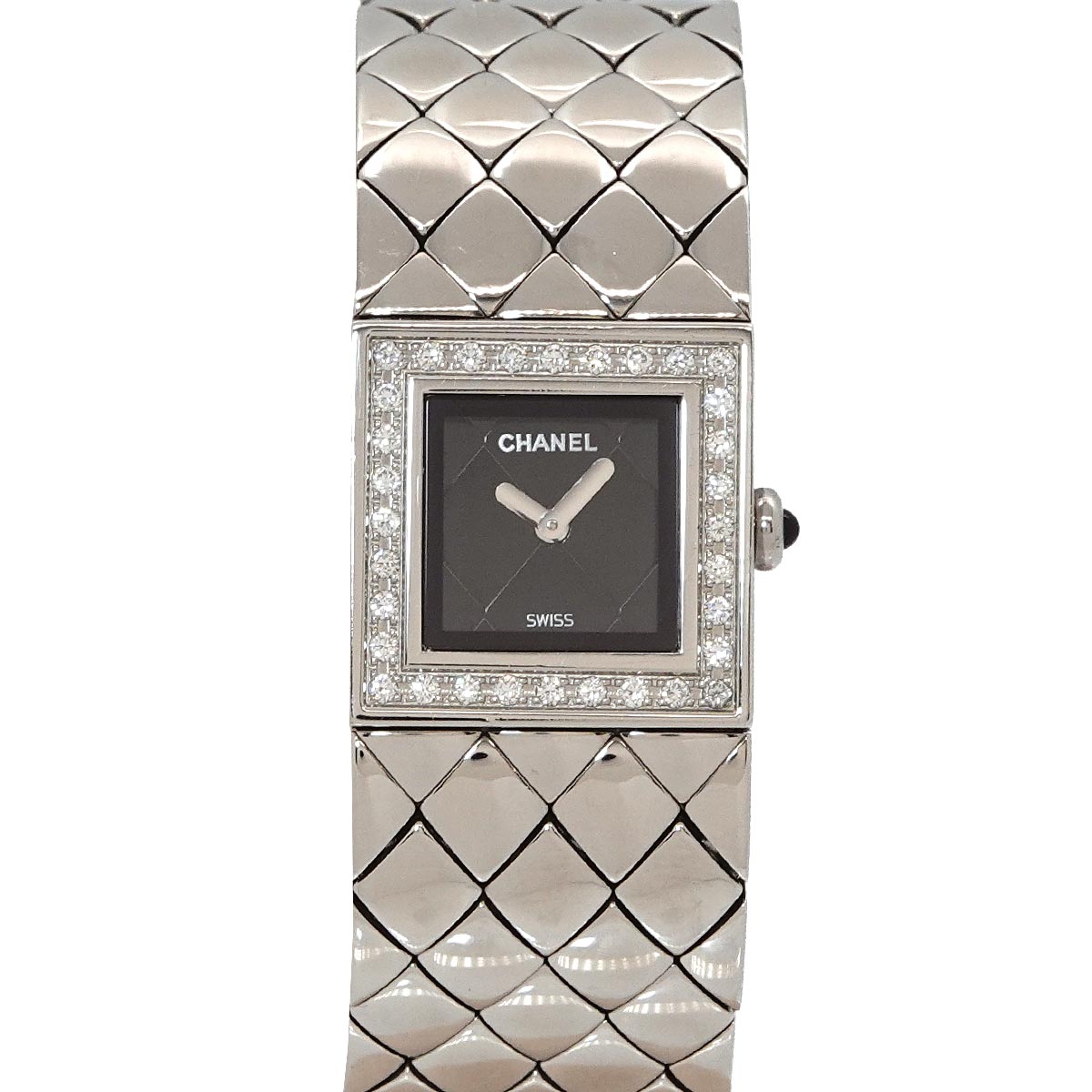 Matelasse H0489 Bezel Diamond Quartz Black Dial Ladies Watch