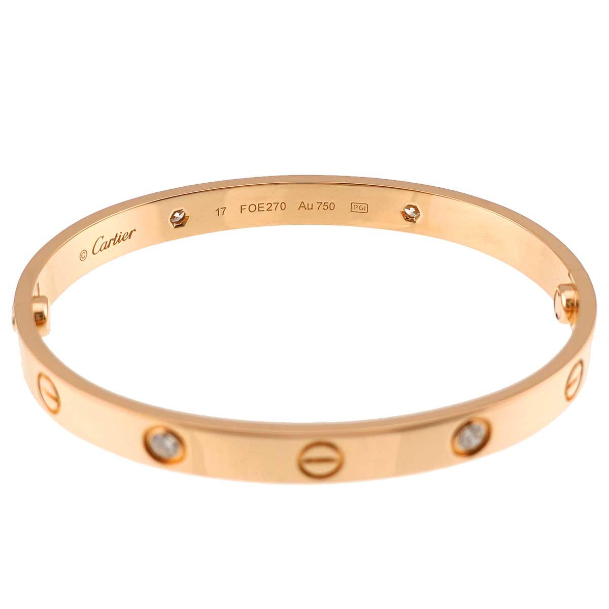 Love Bracelet Bangle Diamond 4P 18K Pink Gold 750 Size17