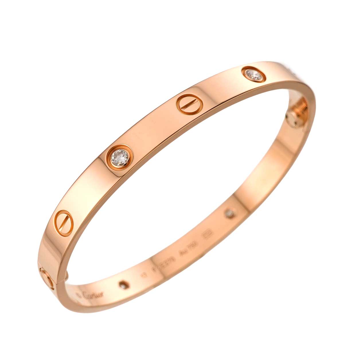 Love Bracelet Bangle Diamond 4P 18K Pink Gold 750 Size17