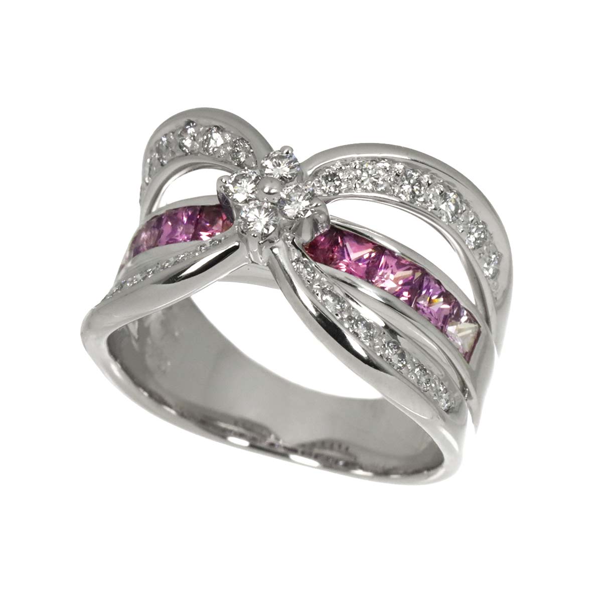 Sapphire 1.22ct Diamond 0.46ct Ring 18K WG 750 Size 6.5-6.75(US)