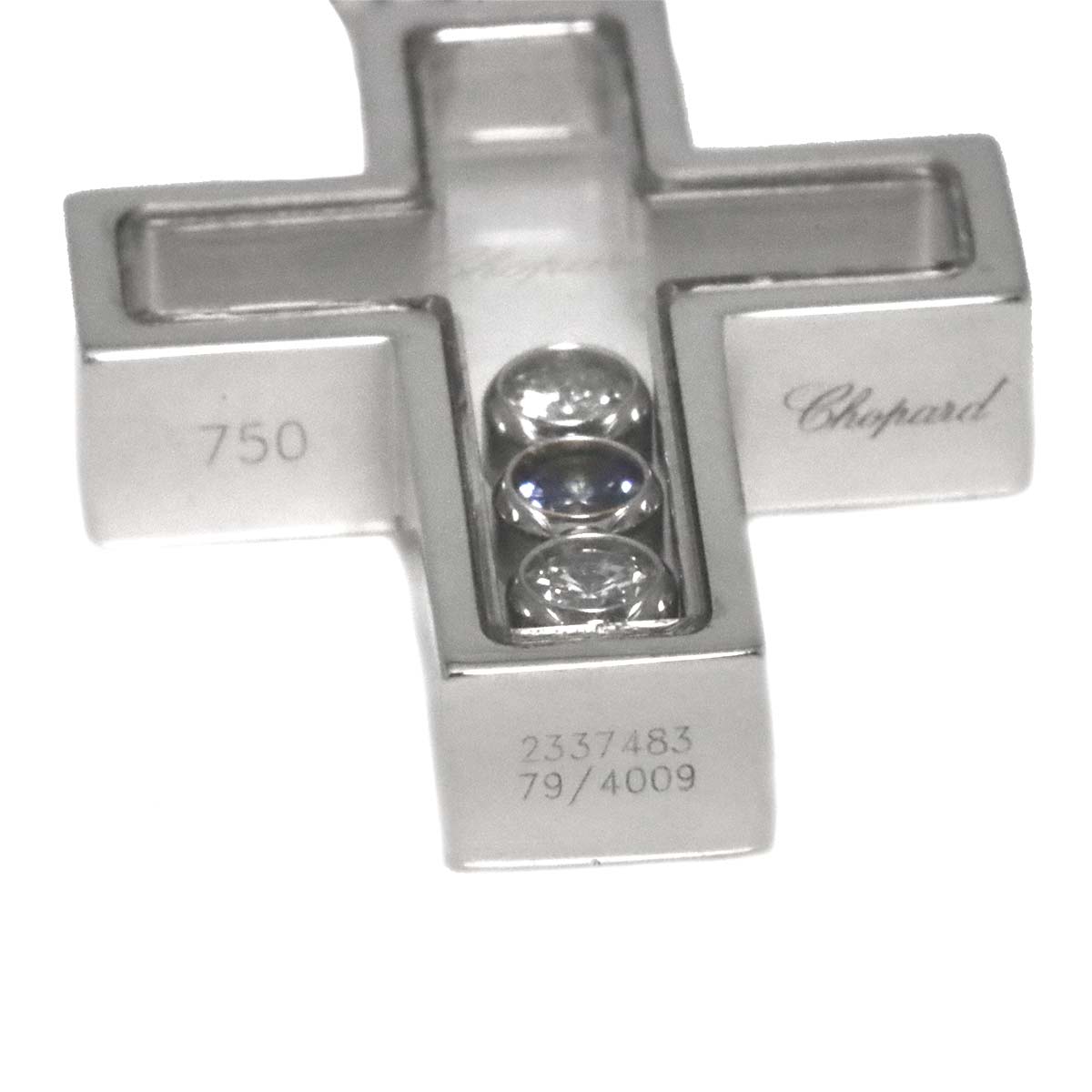 Happy Diamond Sapphire Cross Necklace 18K WG 750