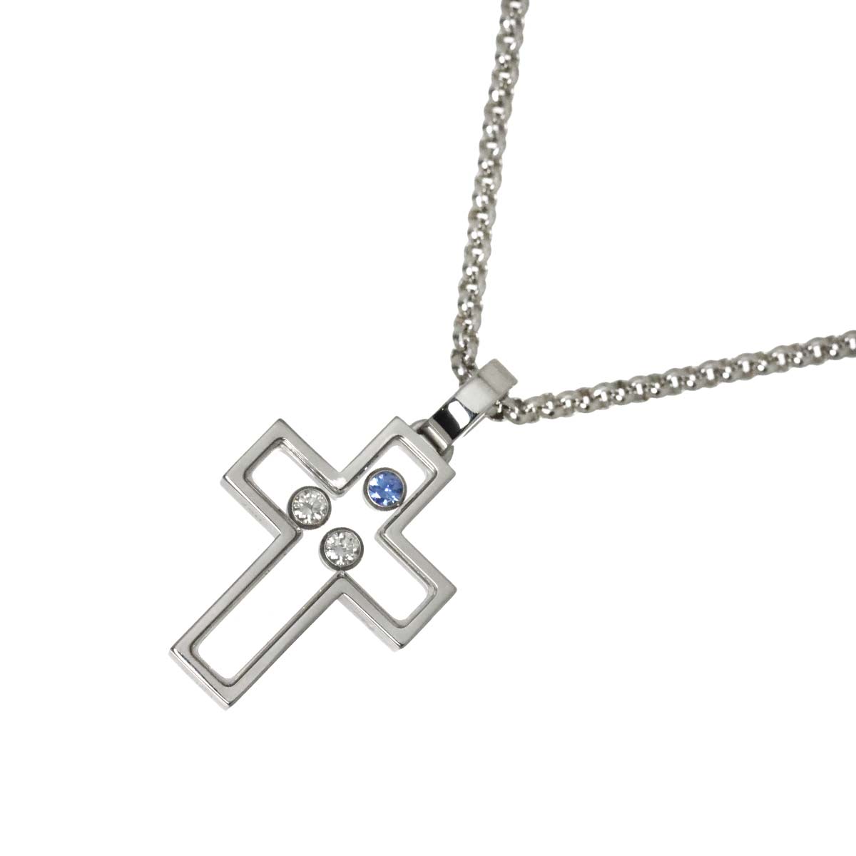 Happy Diamond Sapphire Cross Necklace 18K WG 750