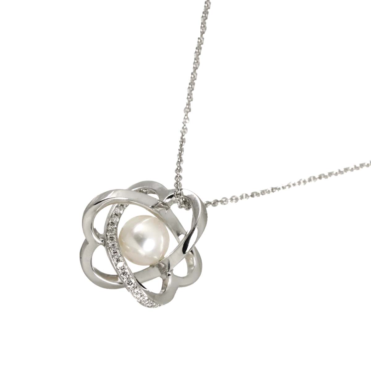 Akoya Pearl 7.3mm Diamond Necklace 18K White Gold 750