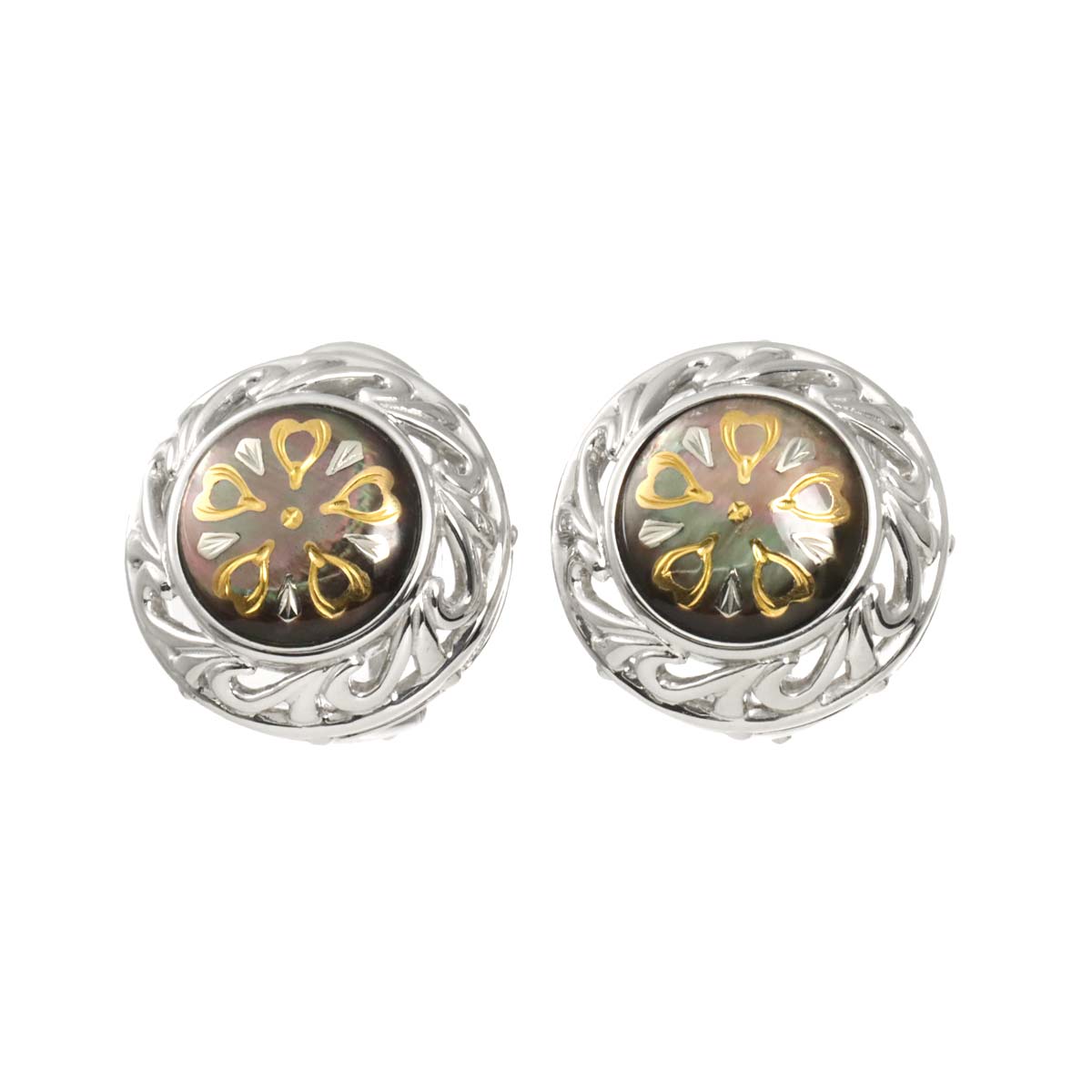 Pique MOP Earrings Clip on 18K WG YG 750