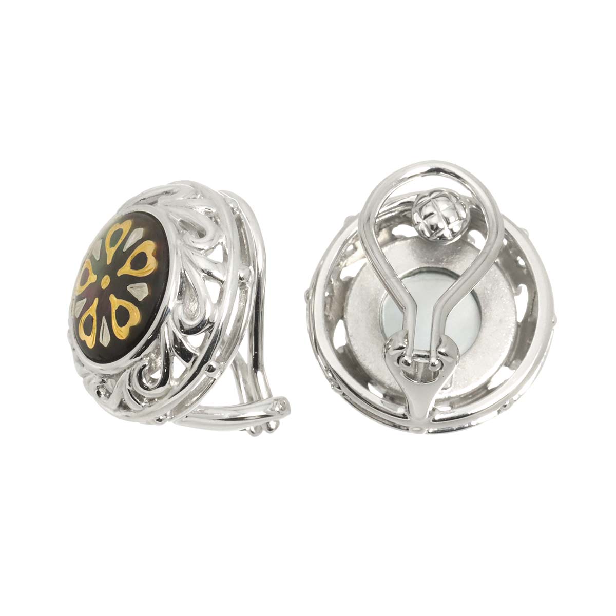 Pique MOP Earrings Clip on 18K WG YG 750