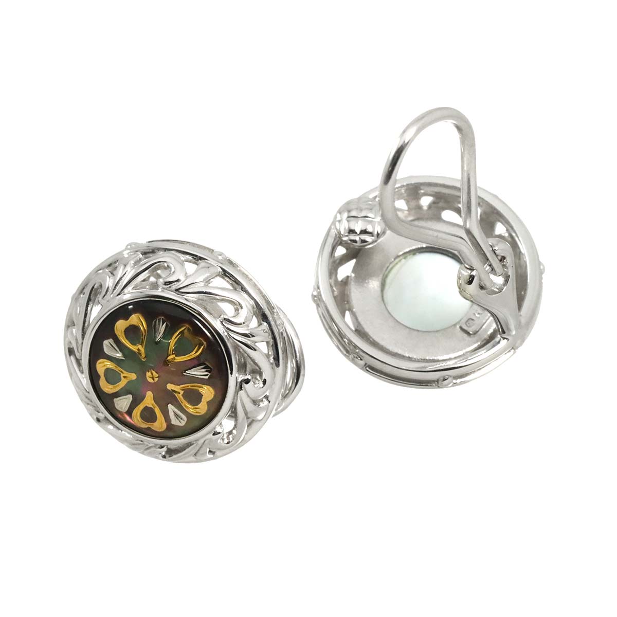 Pique MOP Earrings Clip on 18K WG YG 750