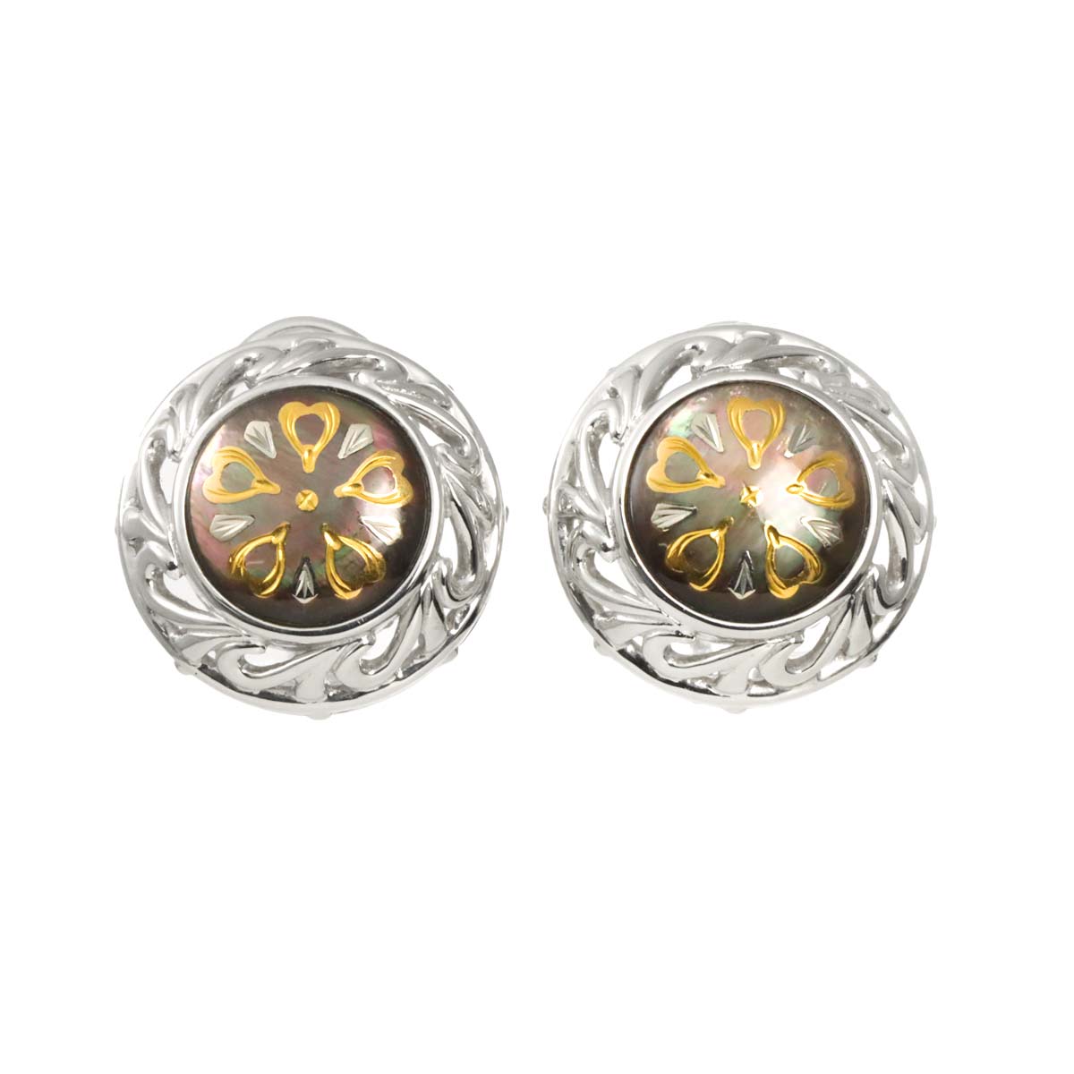 Pique MOP Earrings Clip on 18K WG YG 750