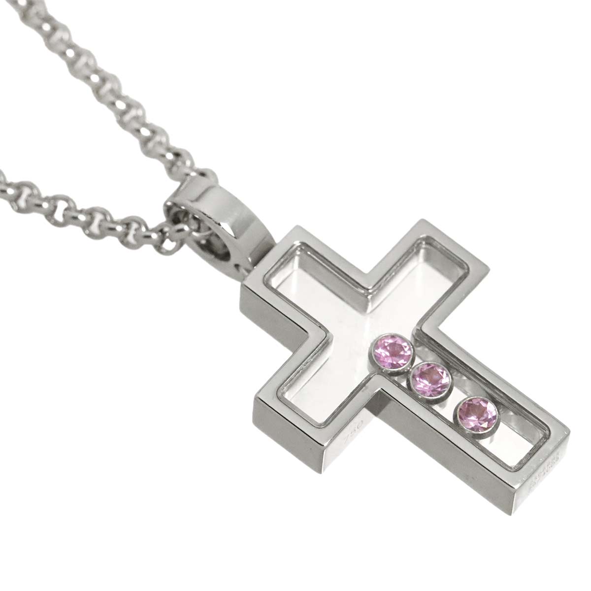 Happy Diamond Sapphire Cross Necklace 18K WG 750