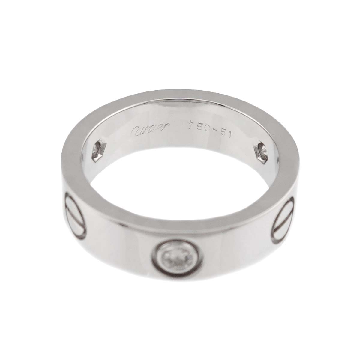 Love Ring Half Diamond 3P 18K White Gold 750 size51 5.5-5.75(US)