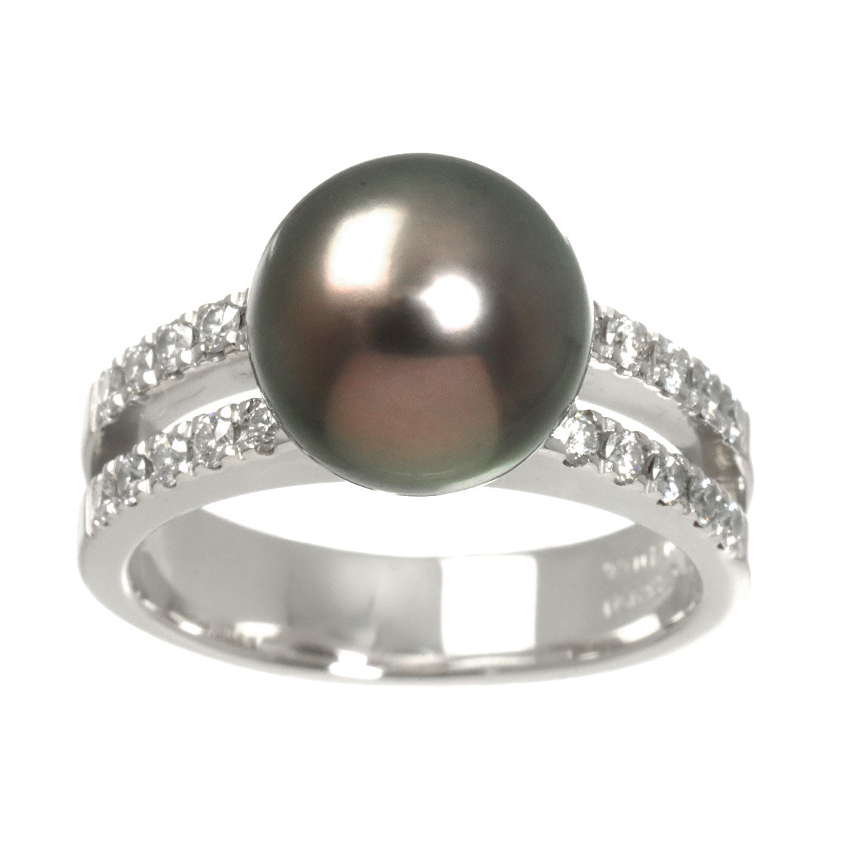 Black Pearl 10.4mm Diamond 0.40ct Ring Pt size7.25(US)