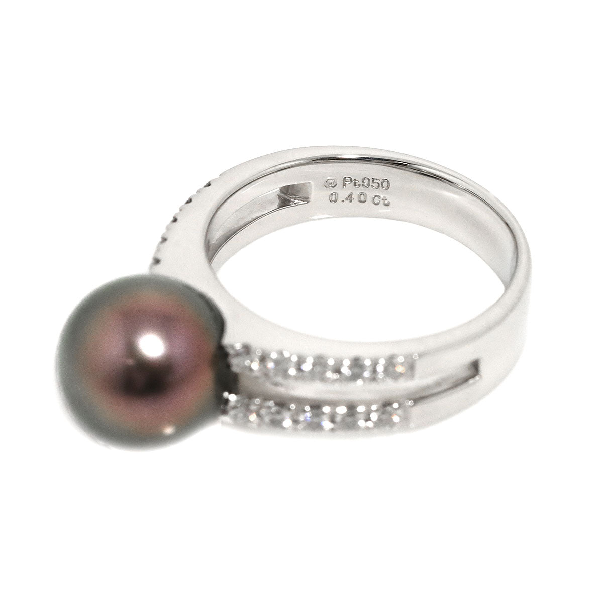 Black Pearl 10.4mm Diamond 0.40ct Ring Pt size7.25(US)