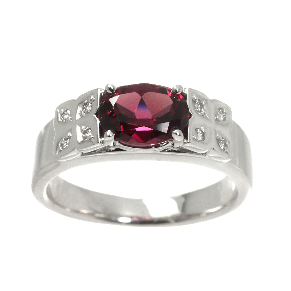 Garnet Diamond 0.07ct Ring 18K WG 750 size6.75-7.25(US)