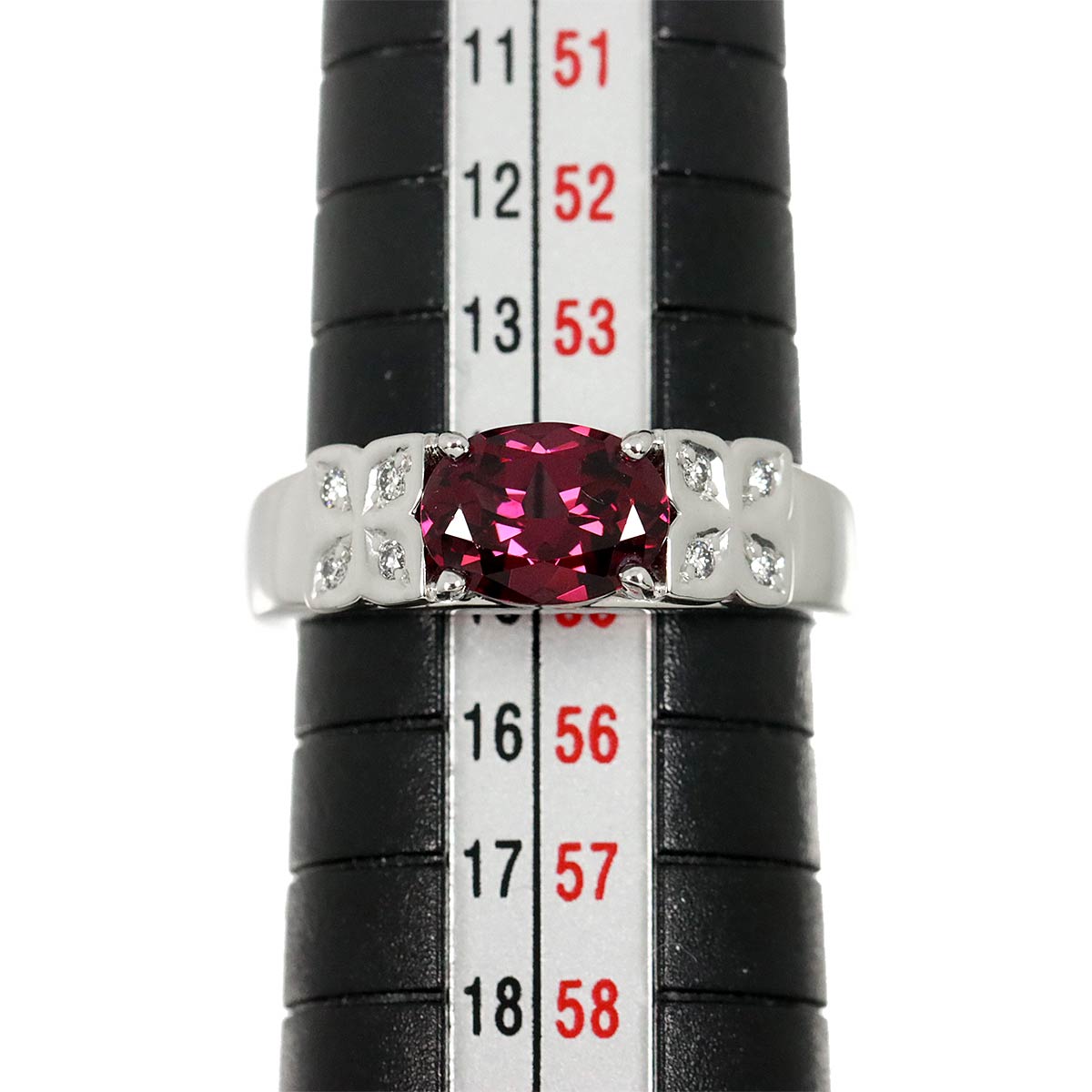 Garnet Diamond 0.07ct Ring 18K WG 750 size6.75-7.25(US)