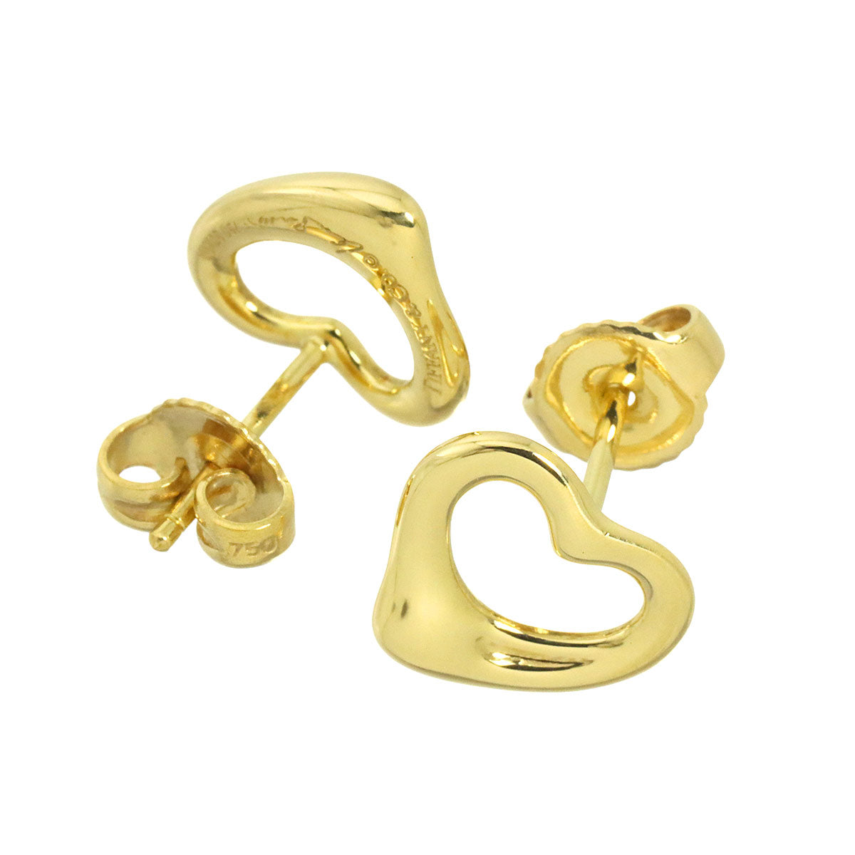 Open Heart Earrings Pierced 18K Yellow Gold 750