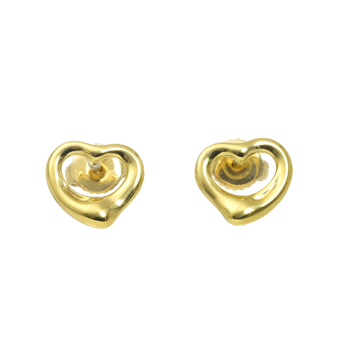 Open Heart Earrings Pierced 18K Yellow Gold 750