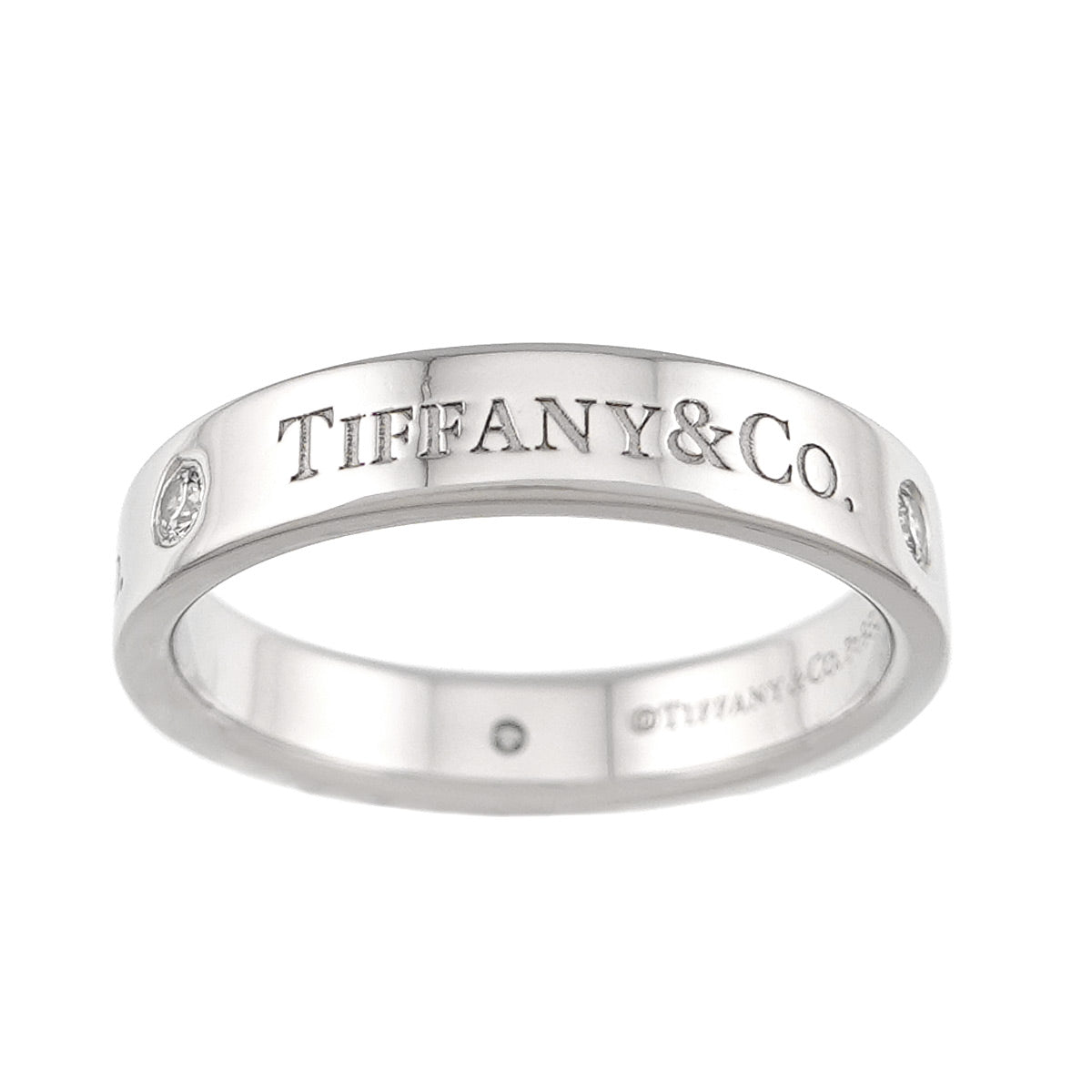 Logo Flat Band Ring Diamond 3P Platinum Size6.5-6.75(US)