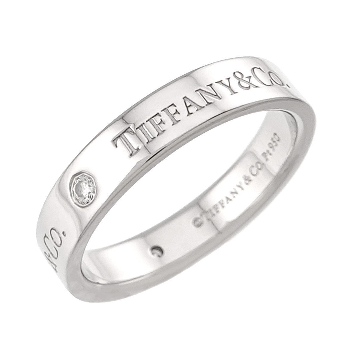 Logo Flat Band Ring Diamond 3P Platinum Size6.5-6.75(US)