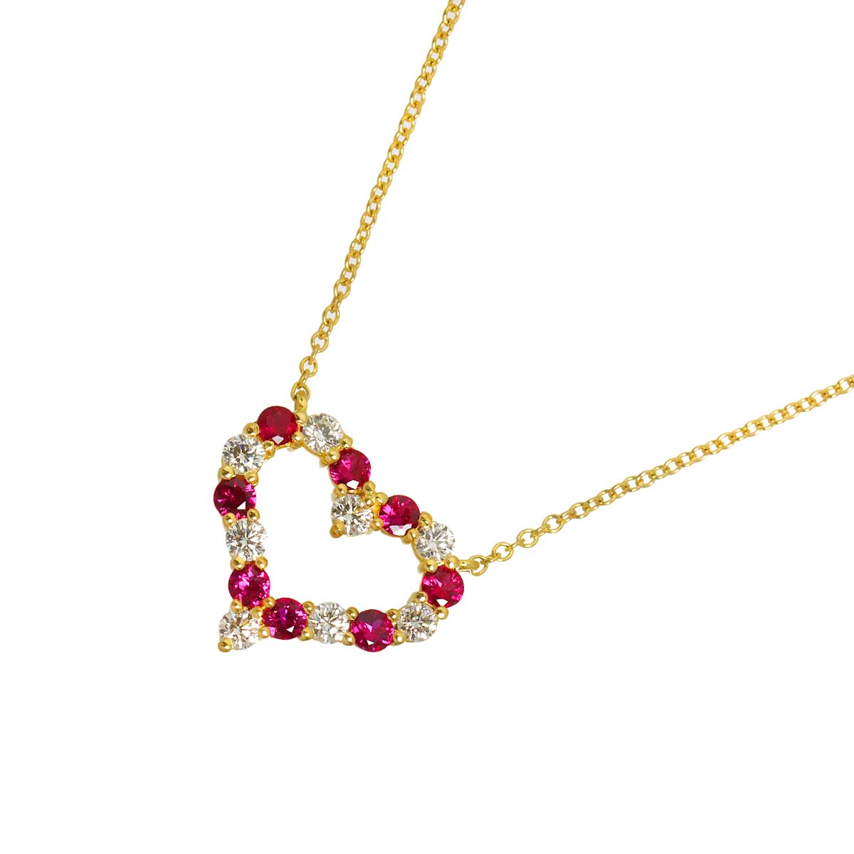 Sentimental Heart Ruby Diamond Necklace 18K YG 750