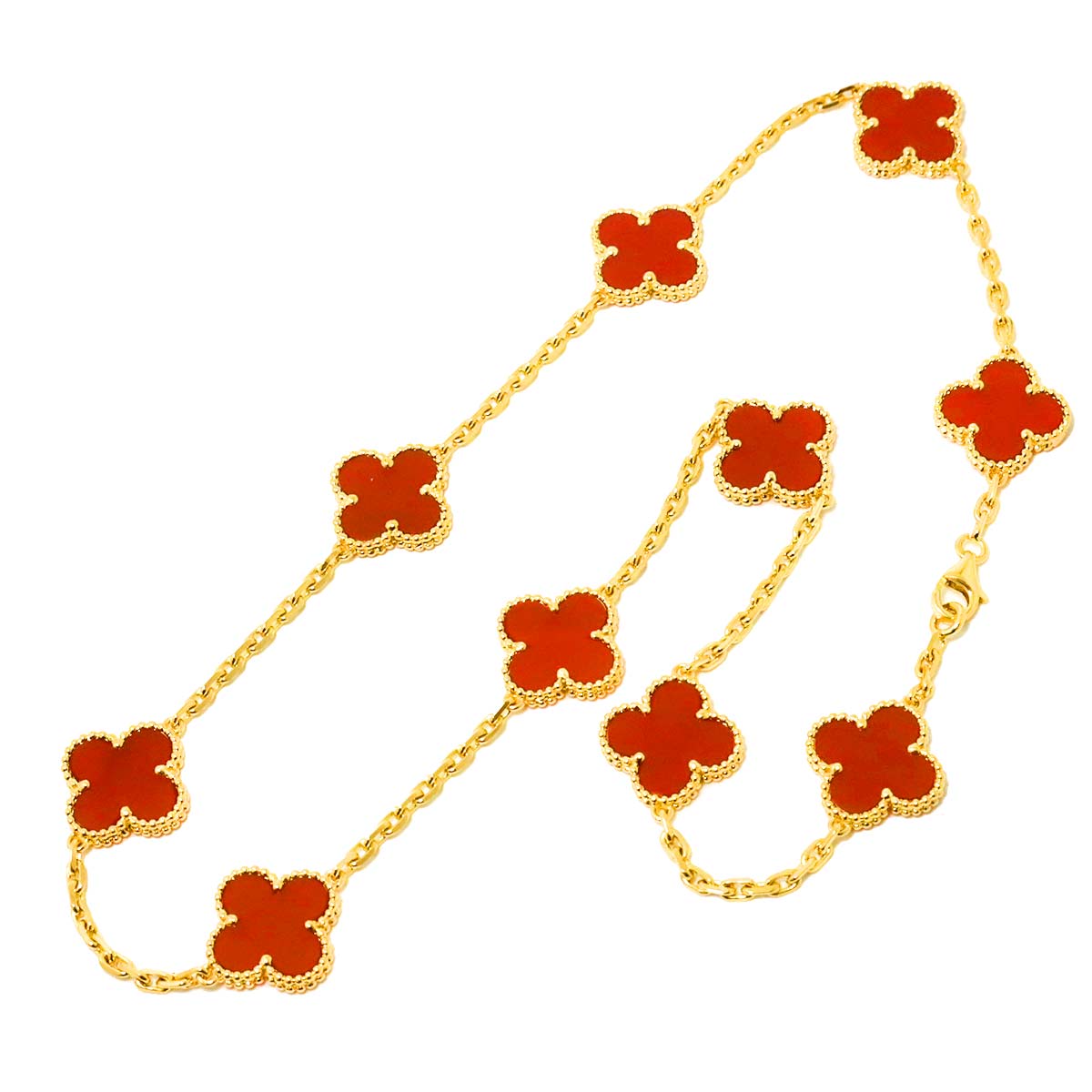 Vintage Alhambra Carnelian 10P Necklace 18K YG 750