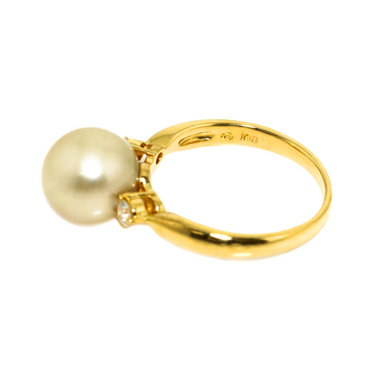 South Sea pearl Diamond 0.14ct Ring 18K YG 750 size7.5-7.75(US)