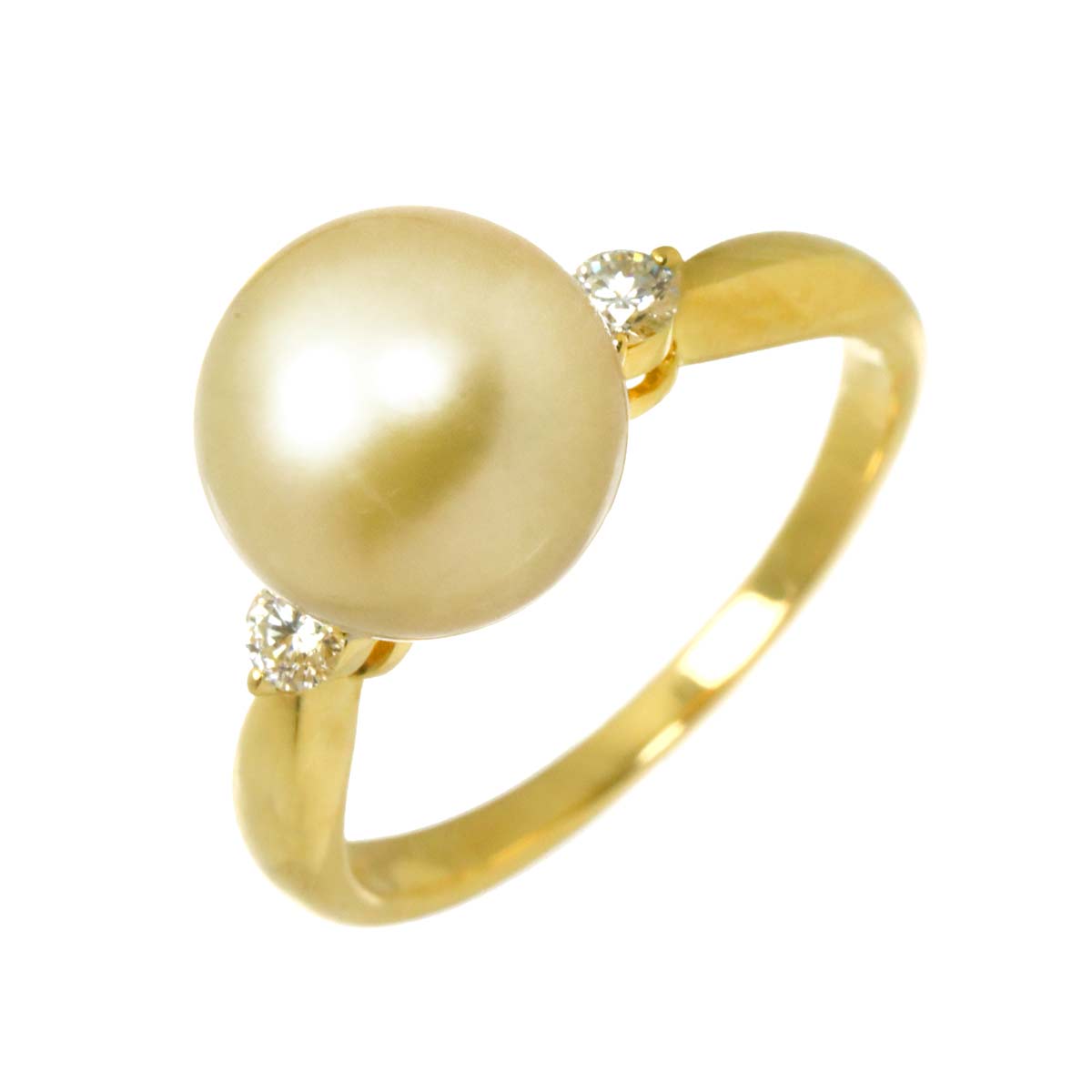 South Sea pearl Diamond 0.14ct Ring 18K YG 750 size7.5-7.75(US)