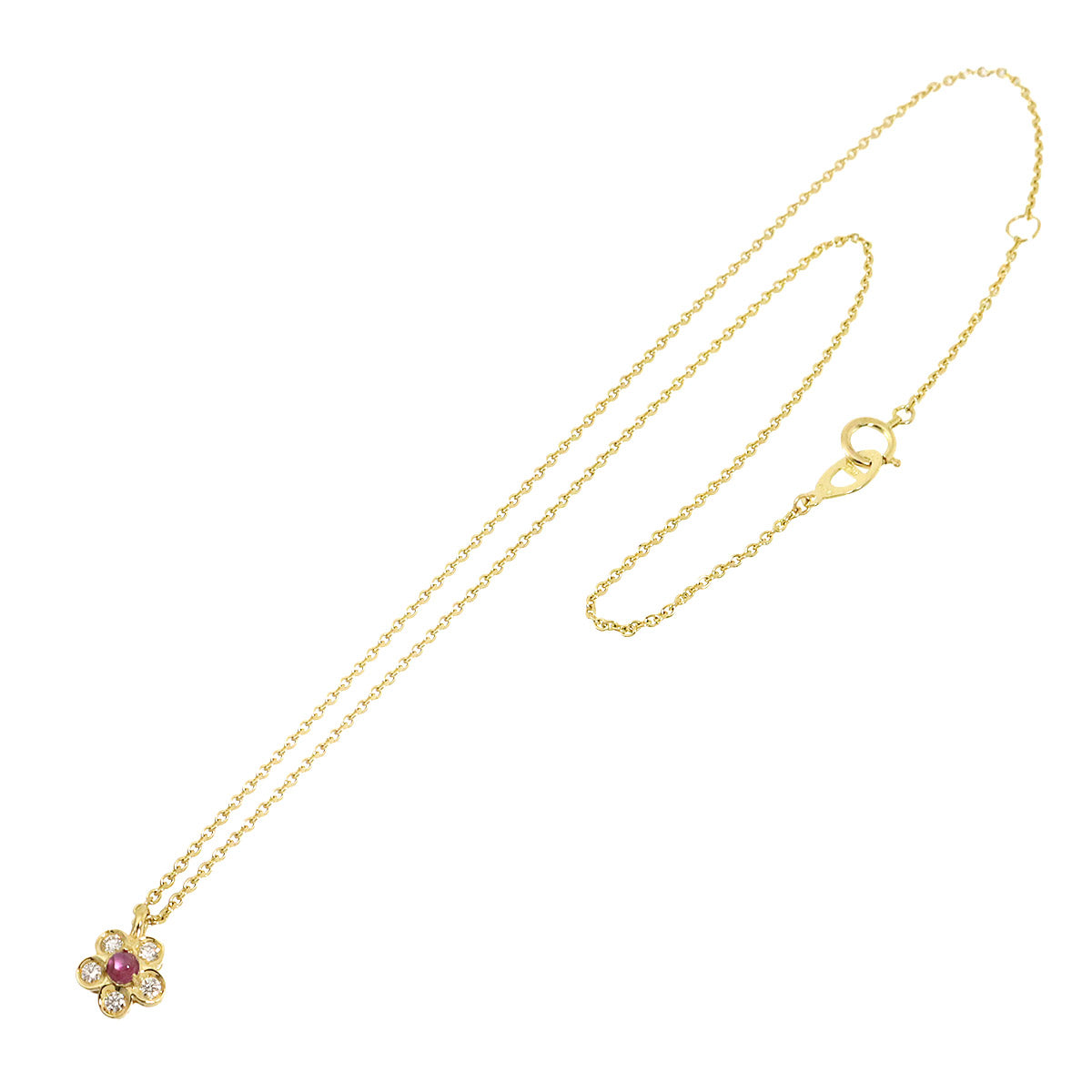 Ruby Diamond Necklace 18K Yellow Gold 750